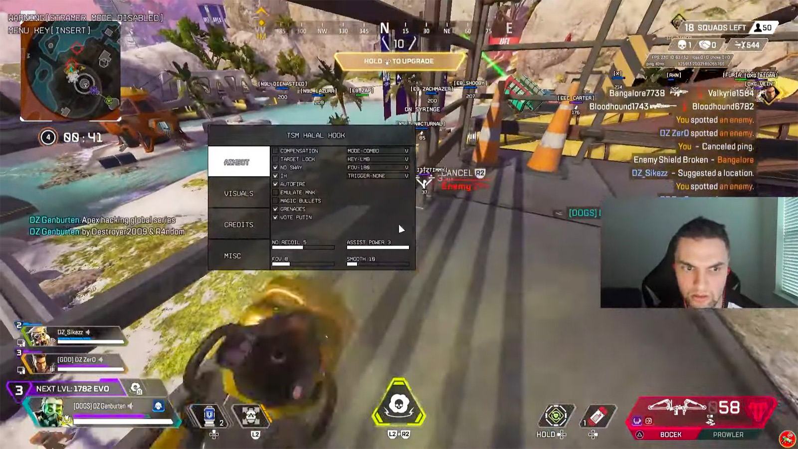 hacker-attacks-apex-legends-global-series-tournament-01 لقطة شاشة لنافذة الغش من بث المباراة.